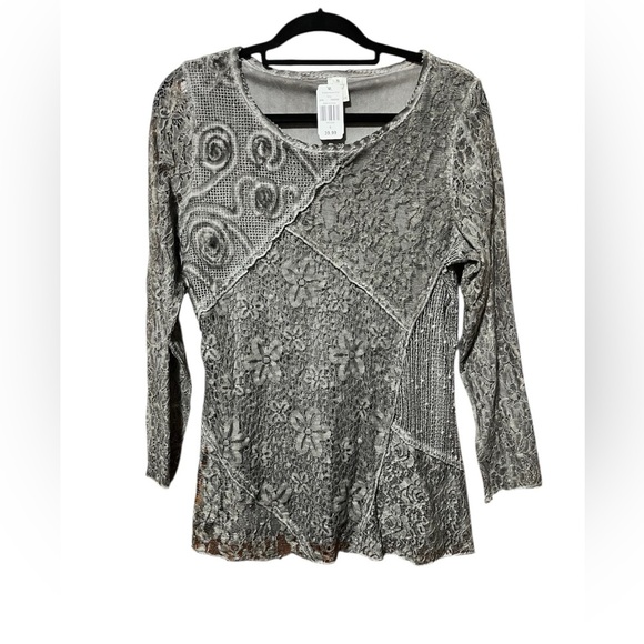 Lace Sequin Embellished Long Sleeve Tunic Top Size S - Picture 1 of 10